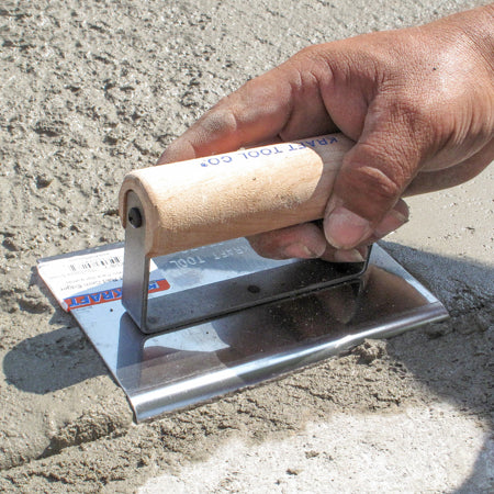 6 in. x 4 in. 1/2 in. Radius, Stainless Steel Cement Edger (Wood Handle) - KRAFT