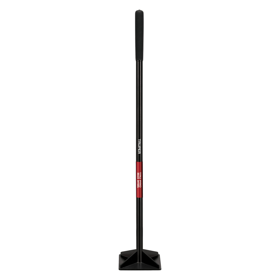 10 in. X 10 in. Tamper, 48 in. Polished Steel Handle 9 in. Grip (13 lb.) - TRUPER