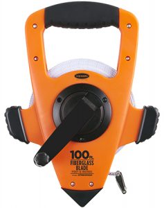 100' Fiberglass/Nylon Coated Steel Tape Measurer with Hook