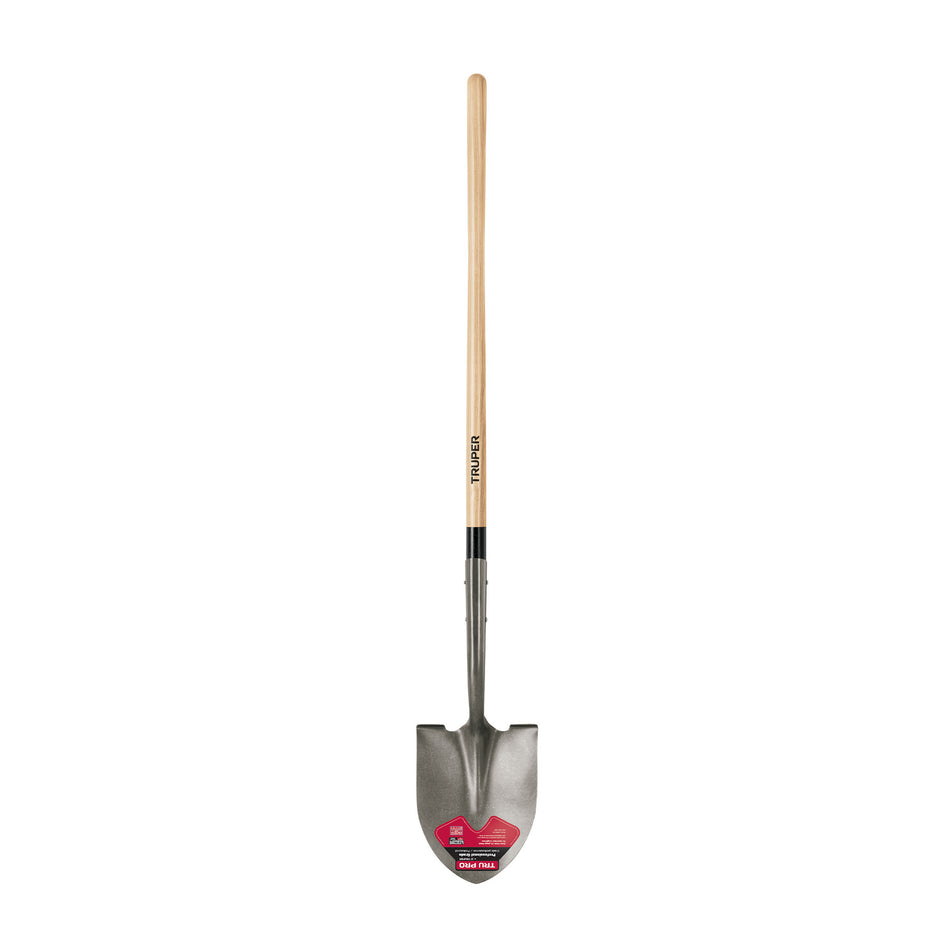 48 in. Round Point Shovel, Turned Steps, Extended Socket, Wood Handle (TruPro) - TRUPER