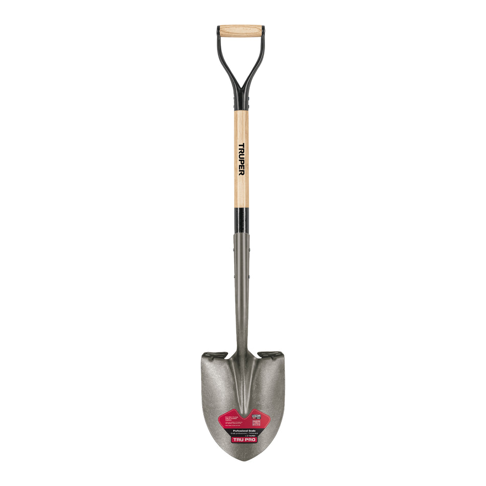 30 in. Round Point Shovel, Turned Steps, Extended Socket, Wood 'D' Handle (TruPro) - TRUPER