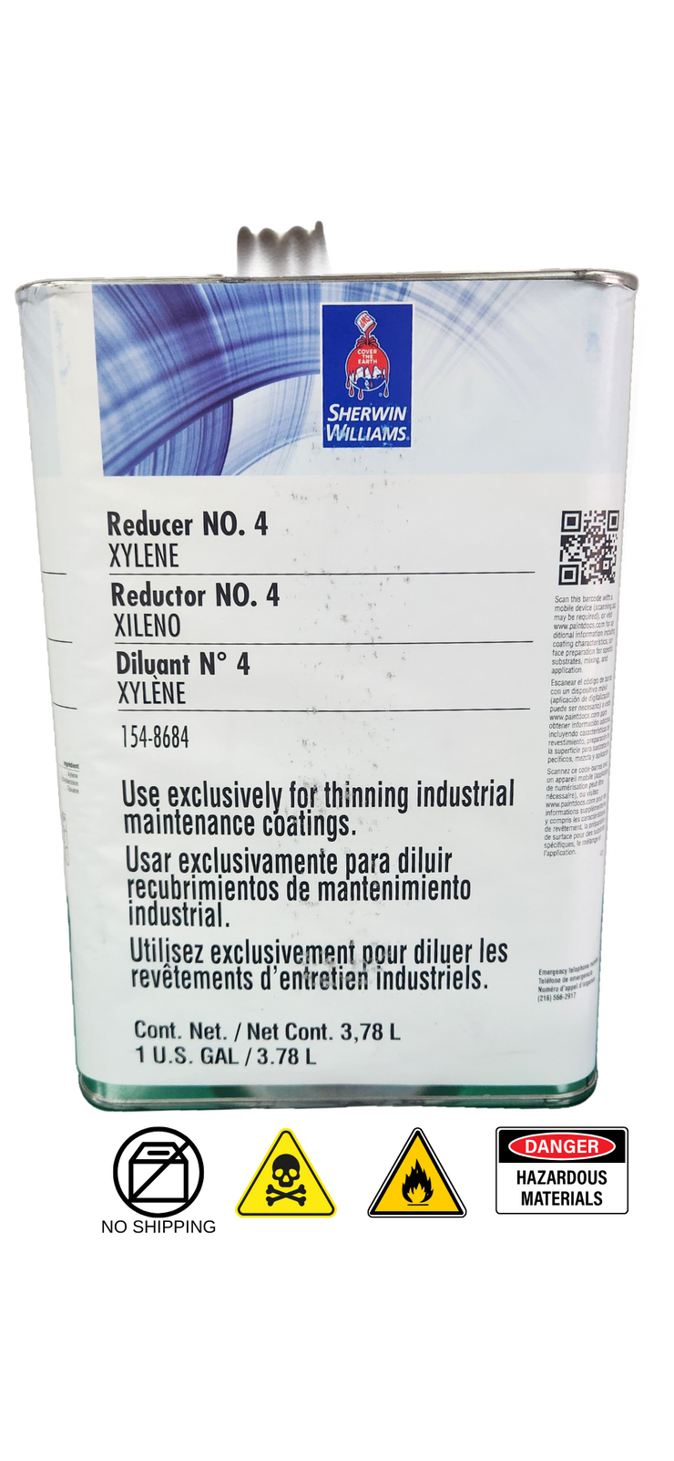 Sherwin Williams Xylene Solvent, 1-Gallon Can with warnings