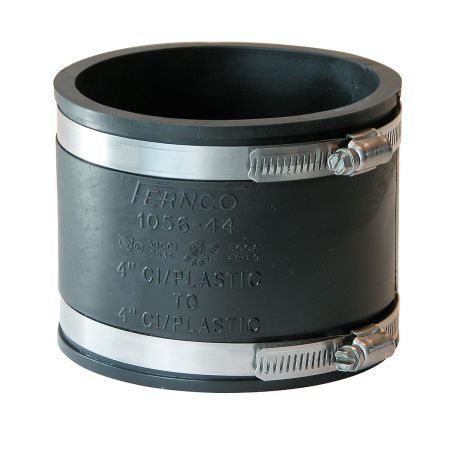 Fernco Flexible PVC Coupling, 4 IN CI/PL to 4 IN CI/PL, 56-44
