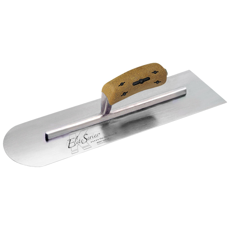 Elite Series Five Star™ Carbon Steel Round Front/Square Back Cement Trowel w/Cork Handle